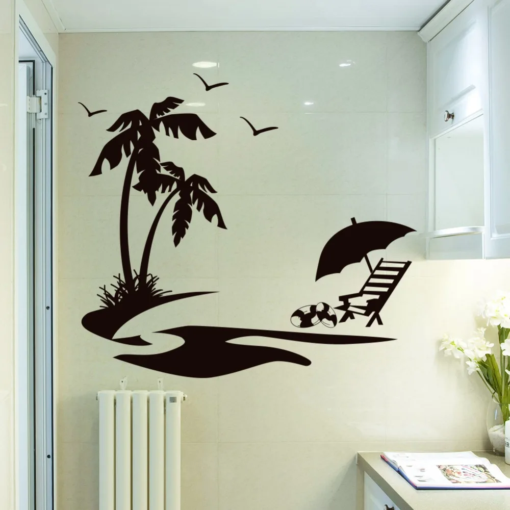 Летние пляжные кокосовые деревья стена чайки наклейки гостиная спальня домашний