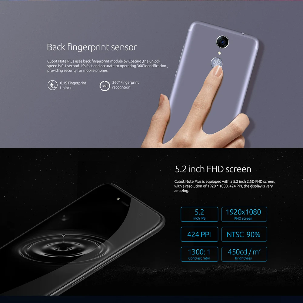 CUBOT Note Plus 4G смартфон 5," FHD 1920*1080 P 3GB RAM+32GB ROM MTK6737T MTK6737T 4 ядра 16+ 16 Мп камер Android 7,0 мобильный телефон