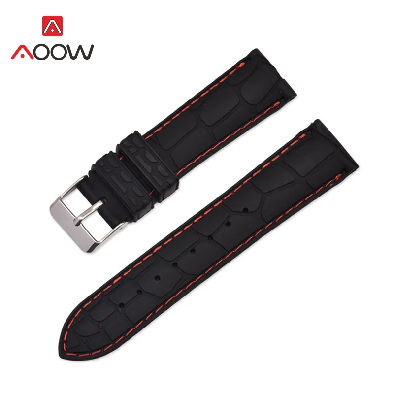 Black red line AOOW силиконовый спортивный ремешок для часов универсальный ремешок для наручных часов браслет с узором «крокодиловая кожа» ремешок серебристая металлическая пряжка застежка - Цвет ремешка: Black red line