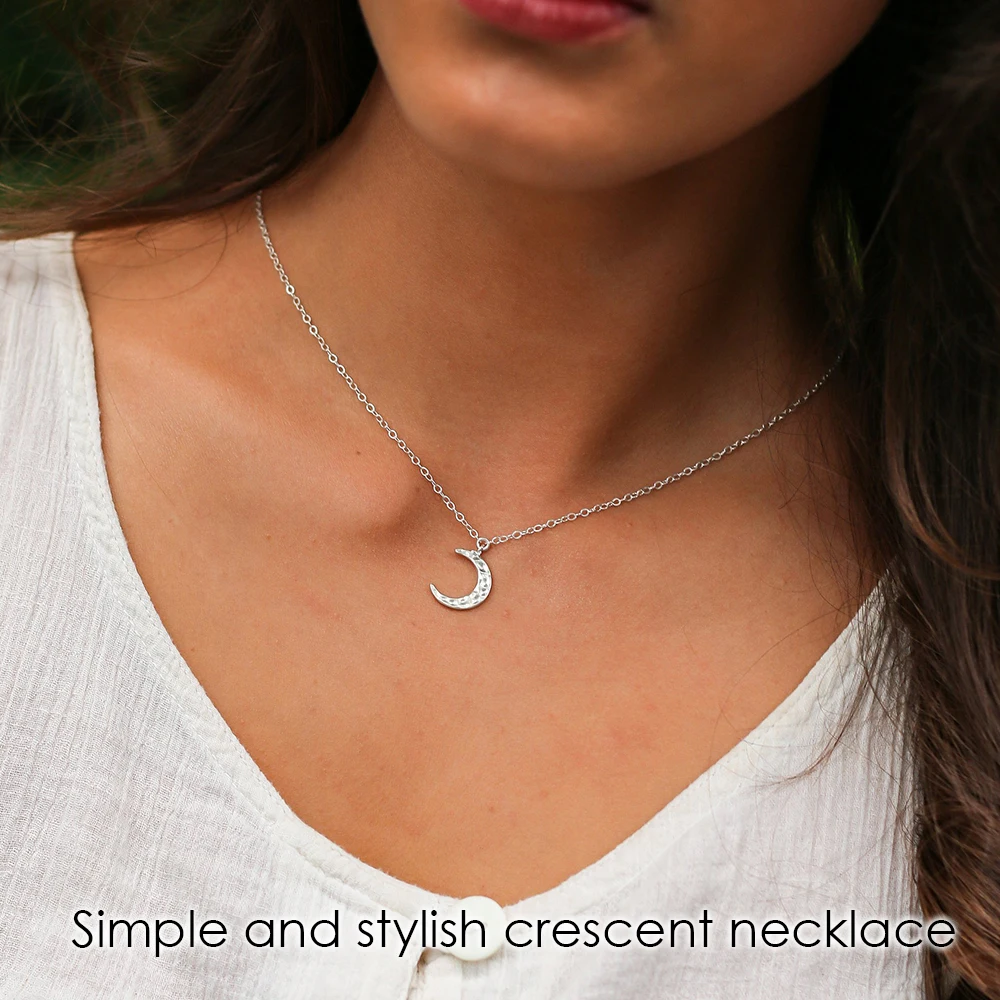 e-Manco Elegant Moon Pendant Necklace for Women 925 Sterling Silver Statement Necklaces Silver Chain Fine Jewelry for women
