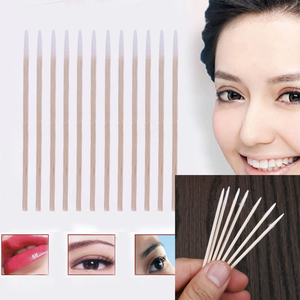 

300pcs Wood Cotton Swab Cosmetics Permanent Makeup Health Medical Ear Jewelry Clean Sticks Buds Tip Wood Cotton Head Swab