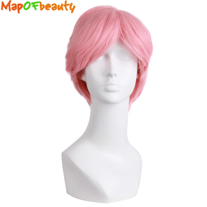 MapofBeauty розовый белый синий 25 см косплей парик мужские короткие Натуральные