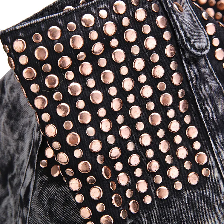 Женская джинсовая сумка с заклепками винтажная однотонная Сумка тоут на плечо в