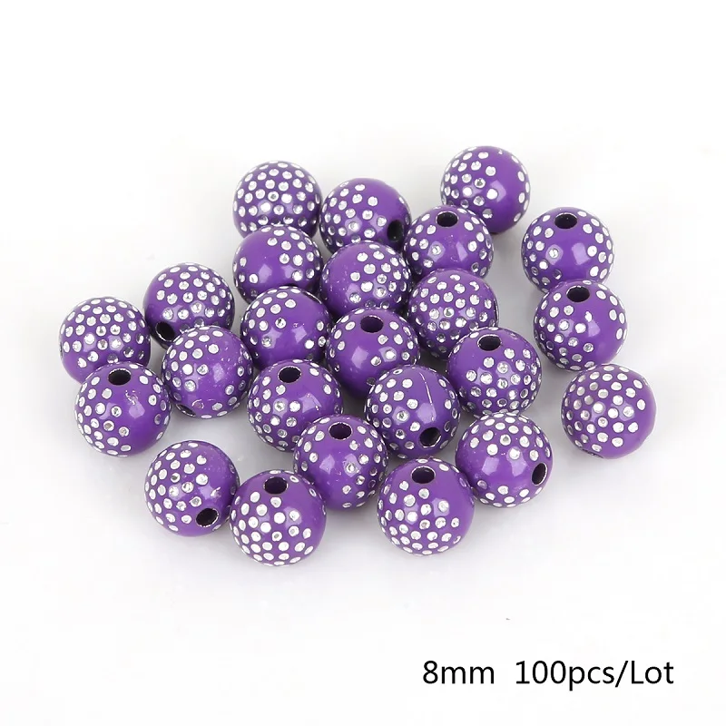 Dark Purple 100 шт 8 мм красочные круглые акриловые бусины горный хрусталь Шарм бусины для самостоятельного изготовления ювелирных изделий Ремесло Украшение для альбома - Цвет: Dark Purple