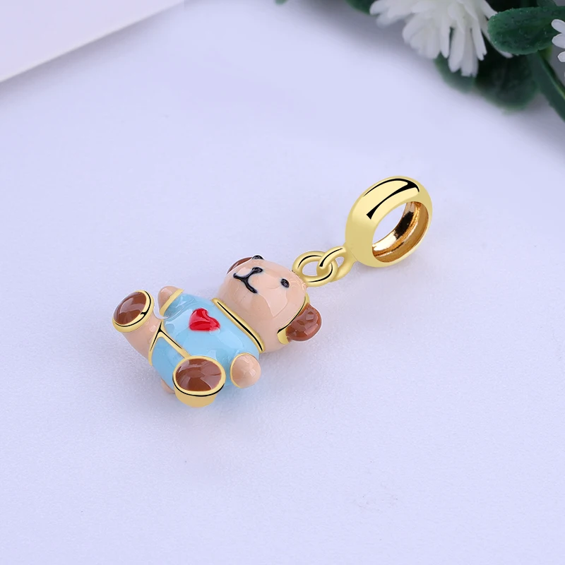 

100% 925 Sterling Silver Bead Charm Cute Toy Bear Pendant Charms Gold Fit Original Bracelets Women Diy Jewelry Making