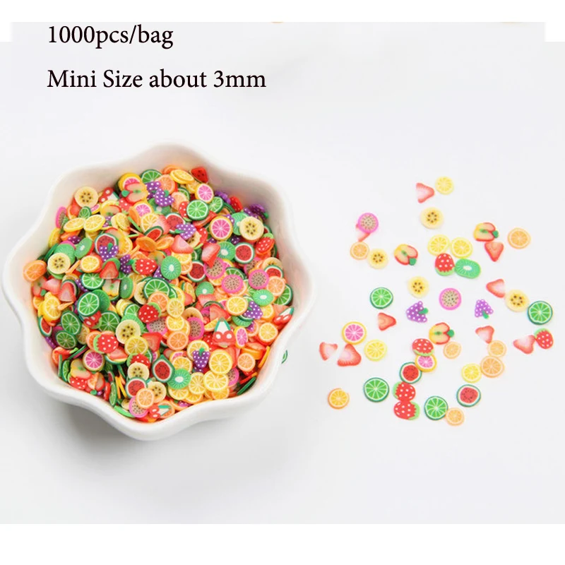 1000pcs 3D Fruit Slices Filler Slime Toys for Kids Girls Nails Art Tips Cell Phone Decoration Slime Accessories