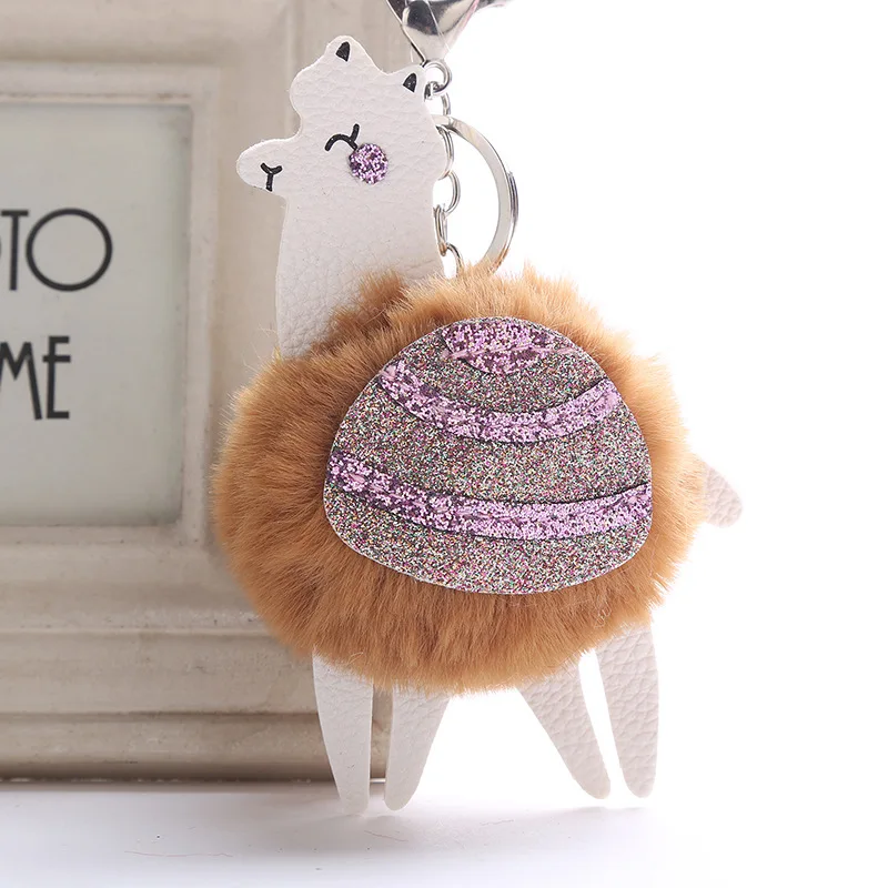 Оптовая продажа милый Альпака помпон брелок Высокое качество Blingbling кожаный