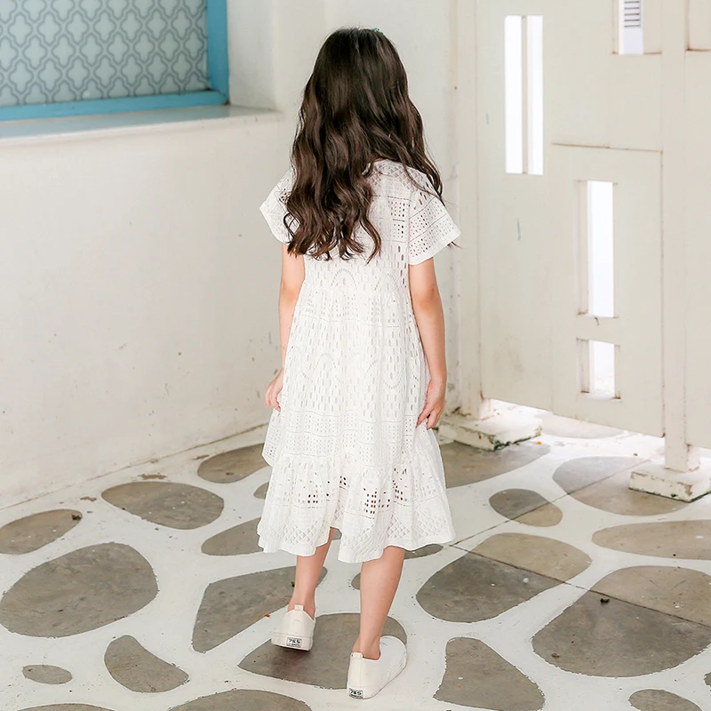 2022 New Hollow Out Lace Teen Girls Dresses Kids Children's Dress Summer Cotton White Baby Princess Party Teenager Clothing | Детская