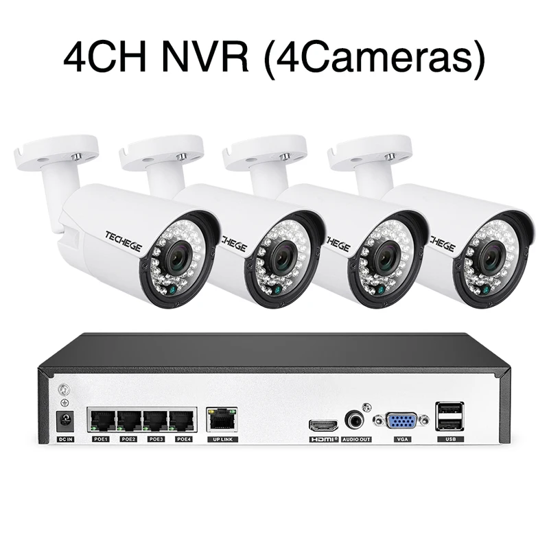 4CH NVR 4Cameras Techege H.265 супер HD 5MP 2592*1944 аудио система видеонаблюдения 4CH POE NVR комплект Водонепроницаемая наружная система видеонаблюдения - Цвет: 4CH NVR 4Cameras