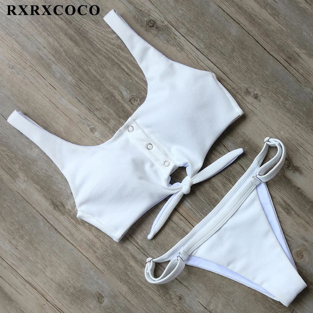 RXRXCOCO, Одноцветный бикини, наборы,, Сексуальный, Спортивный, бикини, регулируемый, на пуговицах, купальник для женщин, мягкий, купальник, летняя пляжная одежда, купальник