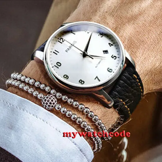 Мужские часы 38 мм parnis с серебристым циферблатом и автоматическим механизмом miyota