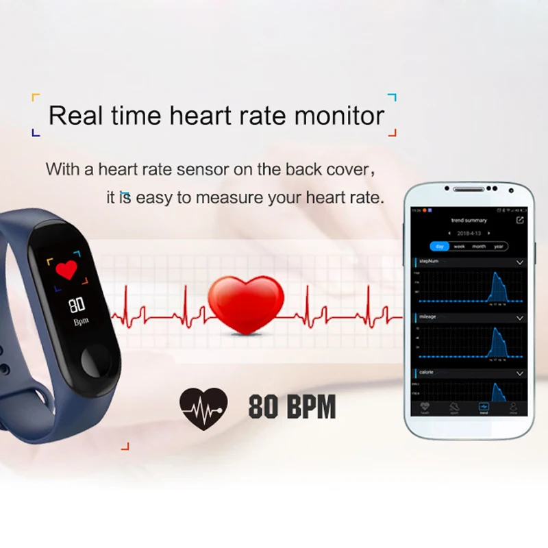 M3 Pro Водонепроницаемый Смарт браслет Фитнес трекер умный Браслет крови Давление