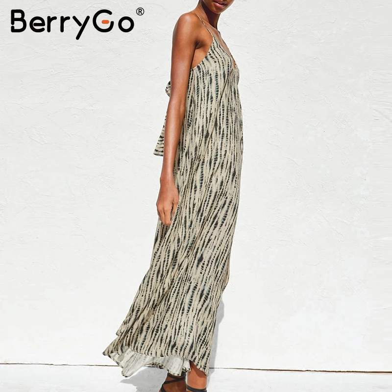 BerryGo Boho длинное платье с принтом для женщин на бретельках v образным вырезом
