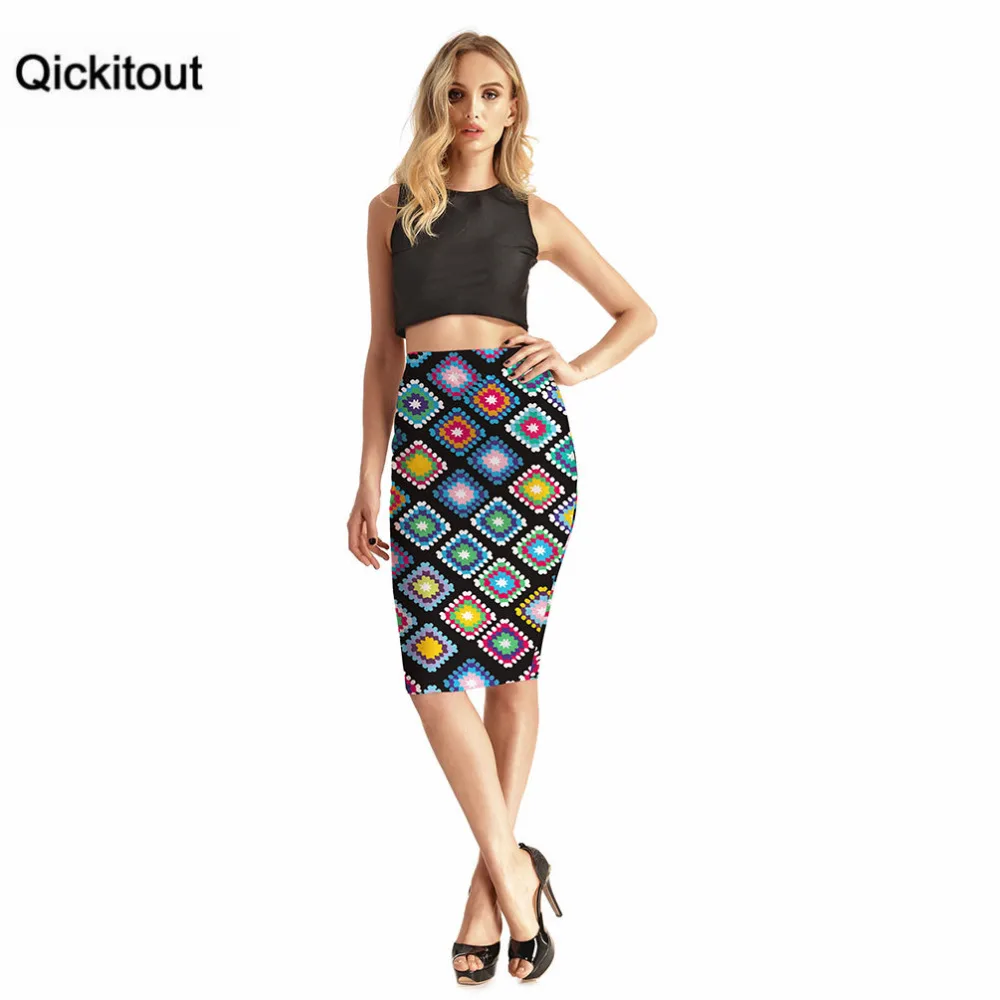 Qickitout юбки 2016 трендовые стильные женские сексуальные с 3D принтом Высокая талия