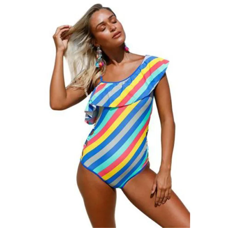 Горячие сексуальные радужные полосатые женские купальники biquinis Лето 2018 цельные