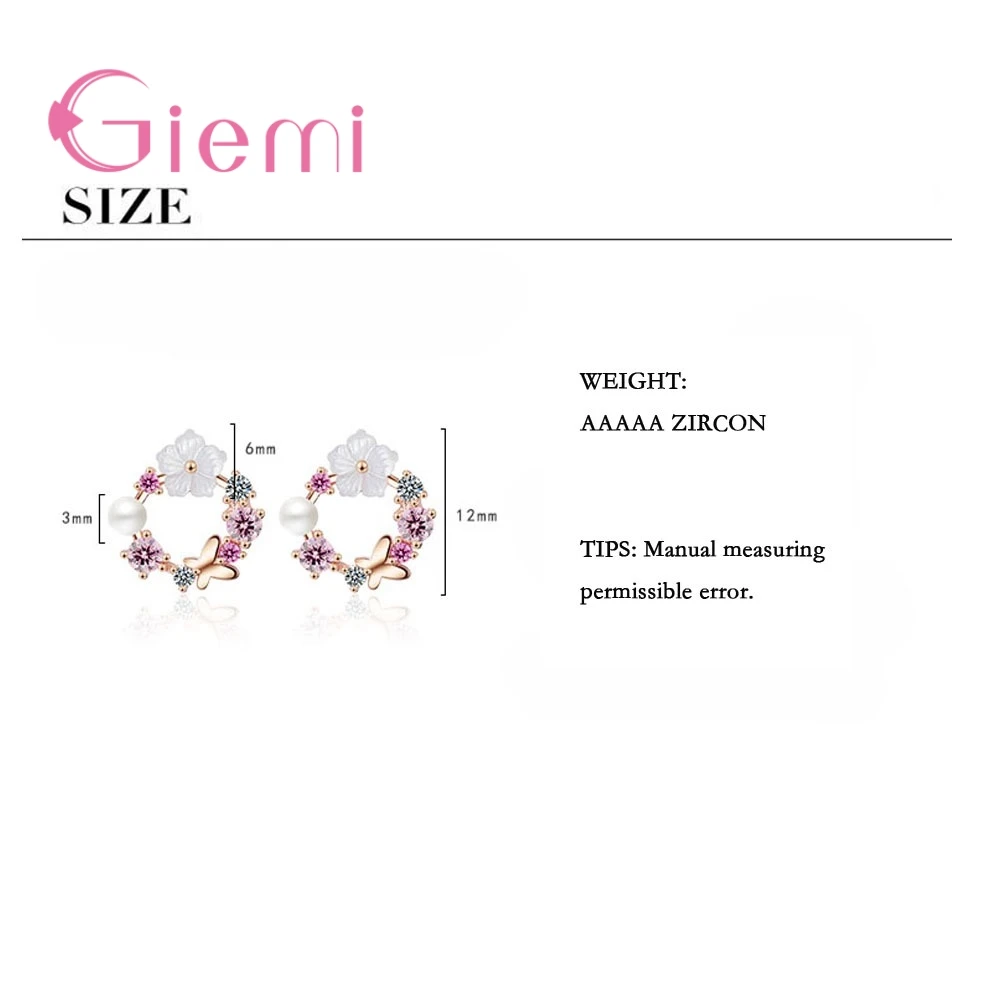 Настоящее серебро 925 пробы Серьги красивая бабочка Красочные цветы + белый жемчуг