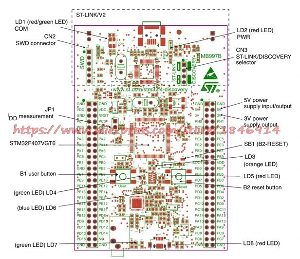 STM32 плата обнаружения Stm32f4discovery Stm32f4 комплект Cortex-m4 STM32 Плата развития St-link v2