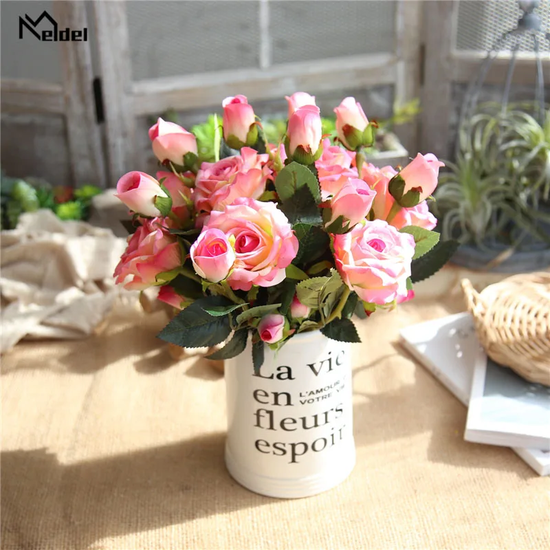 Meldel Свадебный букет невесты из искусственного шелка с розовыми розами для