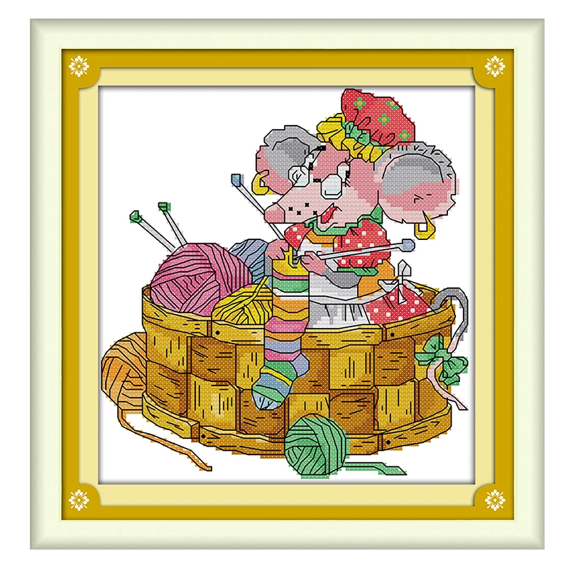 Joy Sunday crossstitch kits set diy The mouse grandma mice DMC14CT11CT cotton fabric baby room children toy painting wholesale | Дом и сад