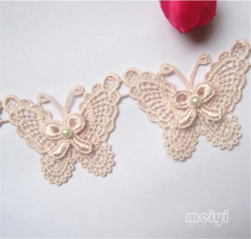 Soluble Butterfly Bowknot Pearl Embroidered Lace Trim Fabric Ribbon Handmade DIY Sewing Craft For Costume Hat Decoration | Дом и сад