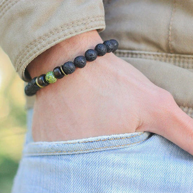 Мужской браслет из бусин натурального камня мужской лавового диффузор для
