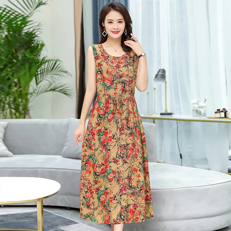 Новый 2019 среднего возраста летнее платье большой Размеры Для женщин модное без