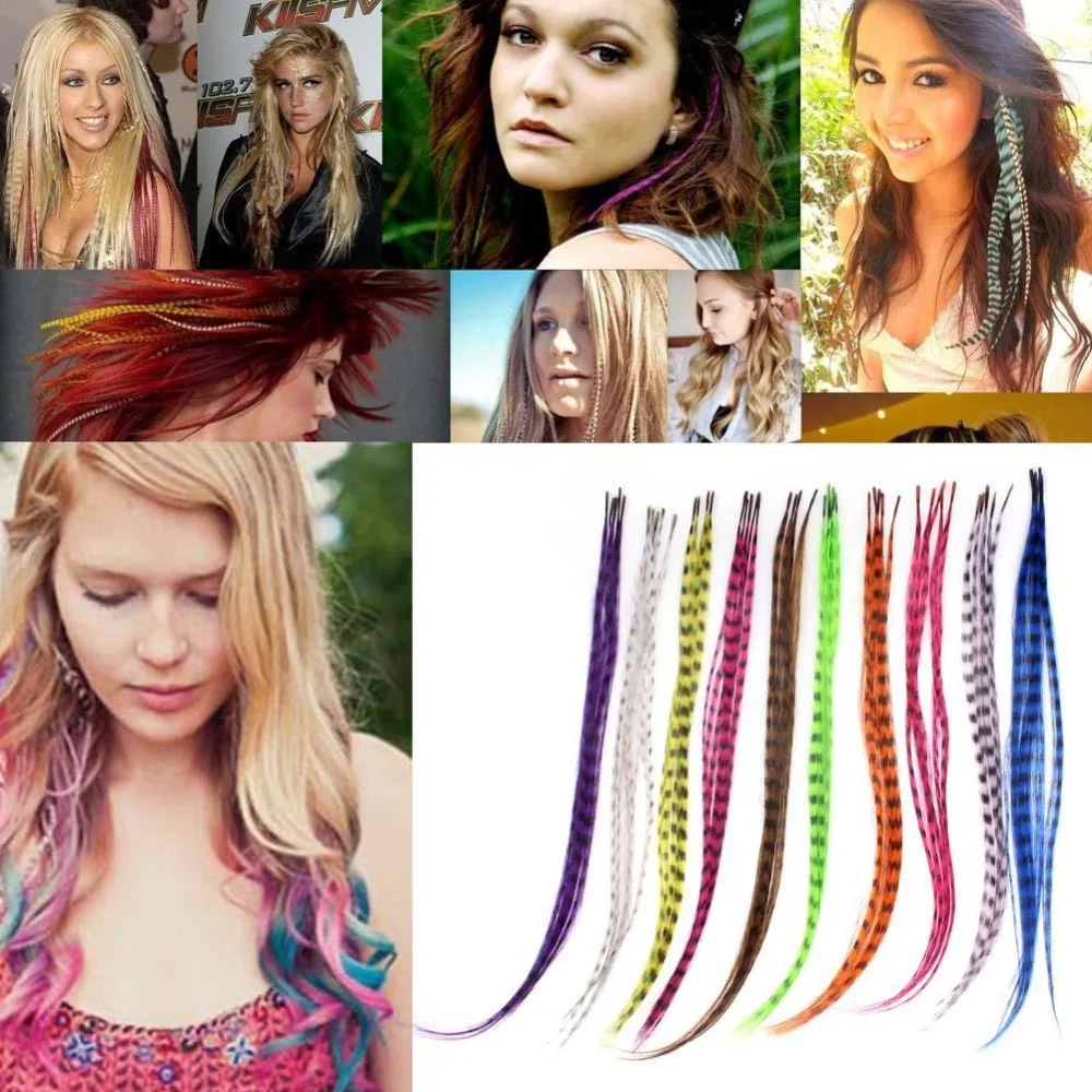 10 шт./лот Разноцветные перья для наращивания волос длиной 16 дюймов с бесплатными