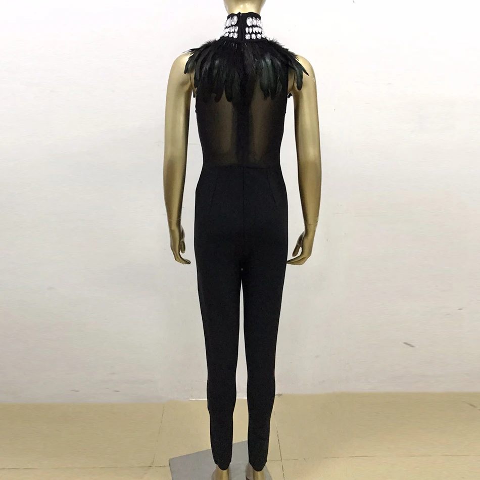 Modphy2018 новый кружевной бандажный комбинезон без рукавов с черным пером и