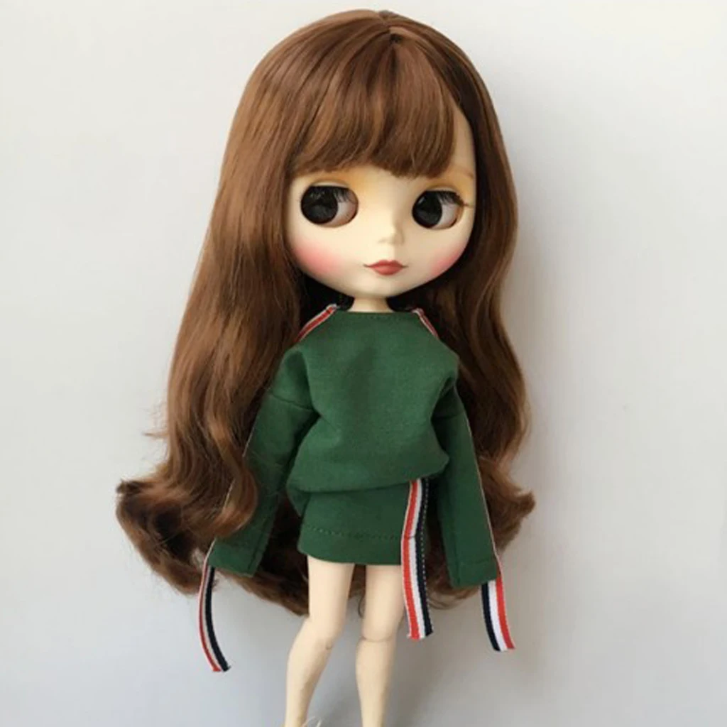 1/6 Мода футболка с длинными рукавами для девочек наборы с платьем для Blythe платье куклы до Радиоуправляемый квадрокоптер Армейский зеленый