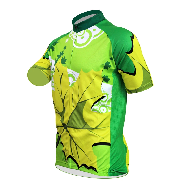 Велосипедная гоночная одежда с коротким рукавом зеленым Кленовым листом