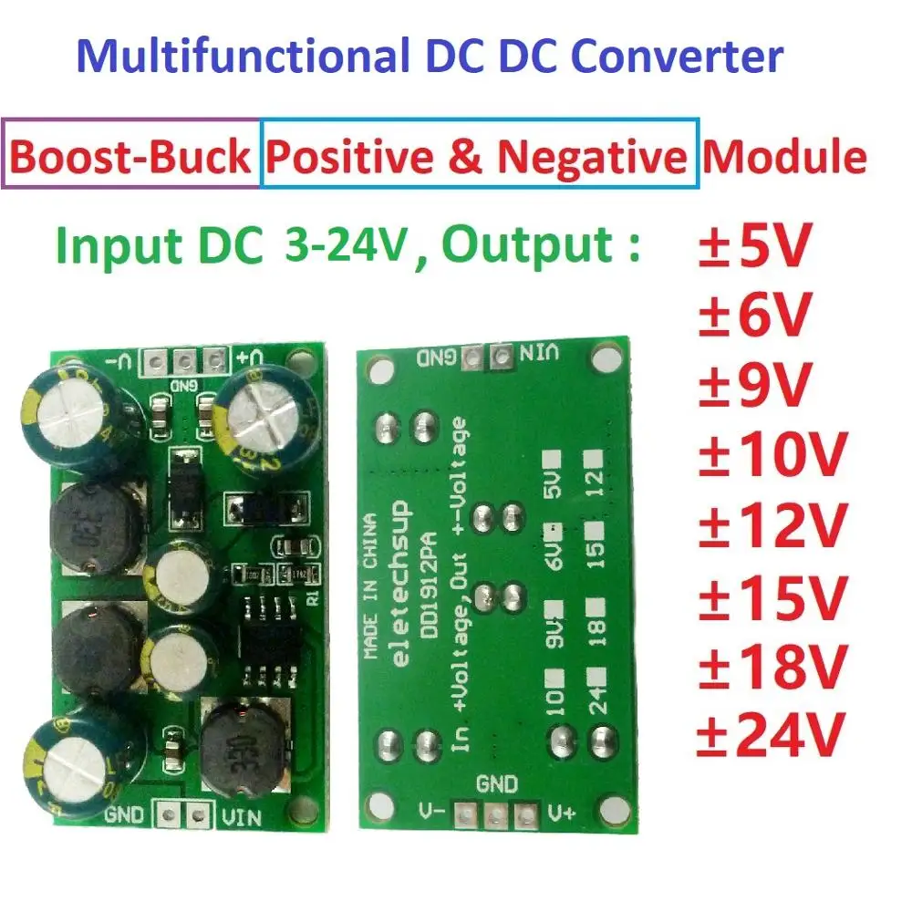 

DYKB 2in1 DC-DC Converter Boost-Buck Positive negative Power Supply 3V~24V to ±5V ±6V ±9V ±12V/±15V ±24V Voltage Regulator