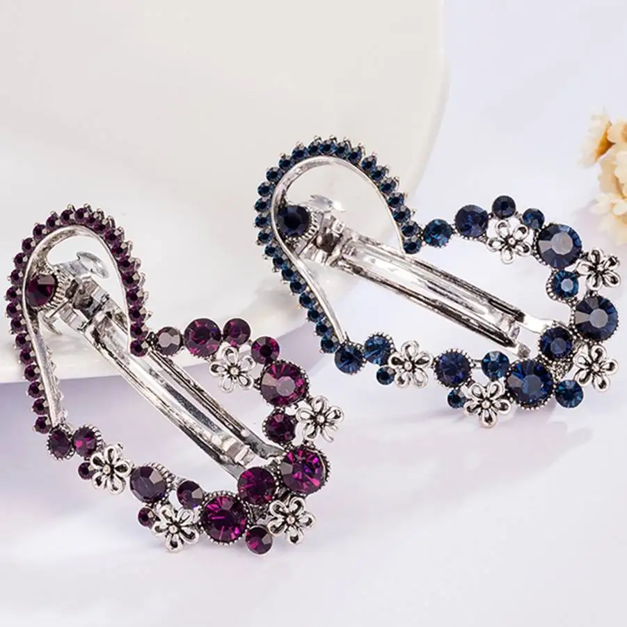 Fashion Women Girls Crystal Rhinestone Heart Crown Barrette Hair Clip Clamp Star Hairpin bride hair accessories AAA | Украшения и