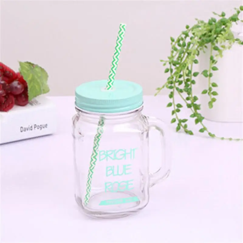15 унций прозрачный фруктовый сок прохладный напиток стакан кружка Mason Jar бутылка для лимона с Крышкой соломенная Спортивная бутылка для воды