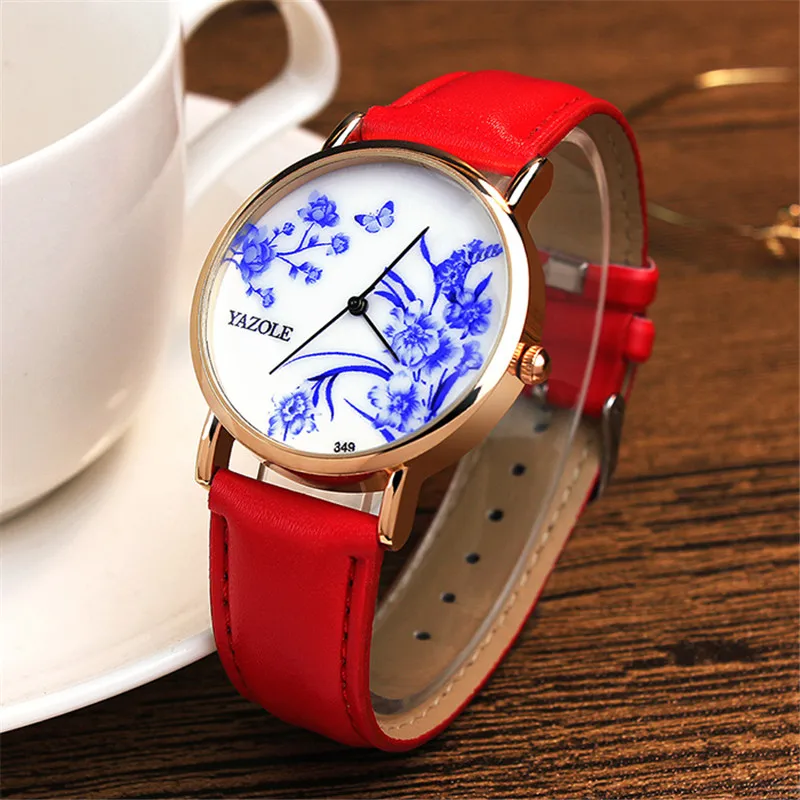 Yazole Китайский ветер женские часы синий белый фарфор Дизайн тема Круглый