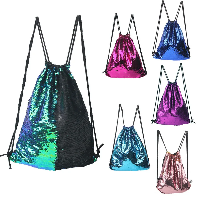 

Mermaid Sequin Backpack Sequins Drawstring Bags Reversible Paillette Outdoor Glitter Sundries Storage Bags Travel Bag ZA4883