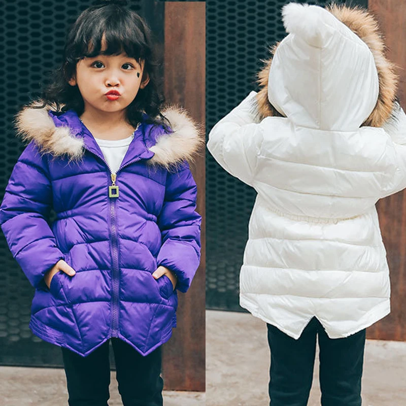 Зимняя куртка для девочек дети теплый толстый меховой воротник с капюшоном