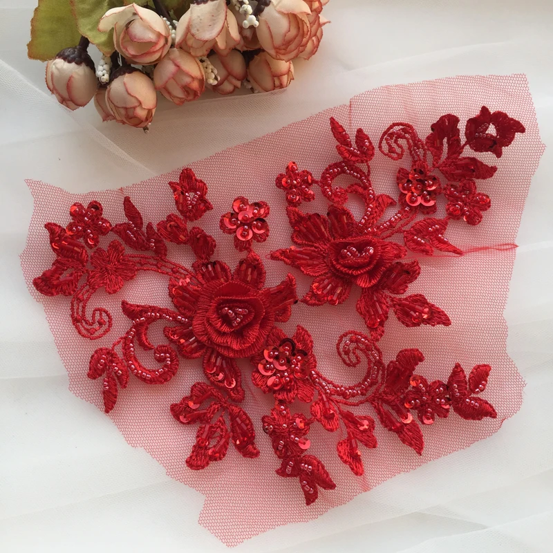 2 пары/4 шт. многоцветный DIY Аппликация из бисера ручной работы цветок патч свадебное платье аксессуары кружево вышивка, ремонт одежды RS2048