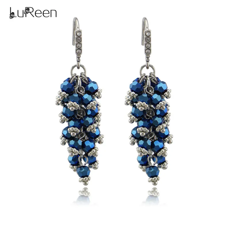 LuReen, Boho, ручная работа, хрустальные бусины, серьги для женщин, цветные, длинные, с кисточками, висячие серьги, ювелирное изделие, рождественский подарок, LE0207 - Окраска металла: blue