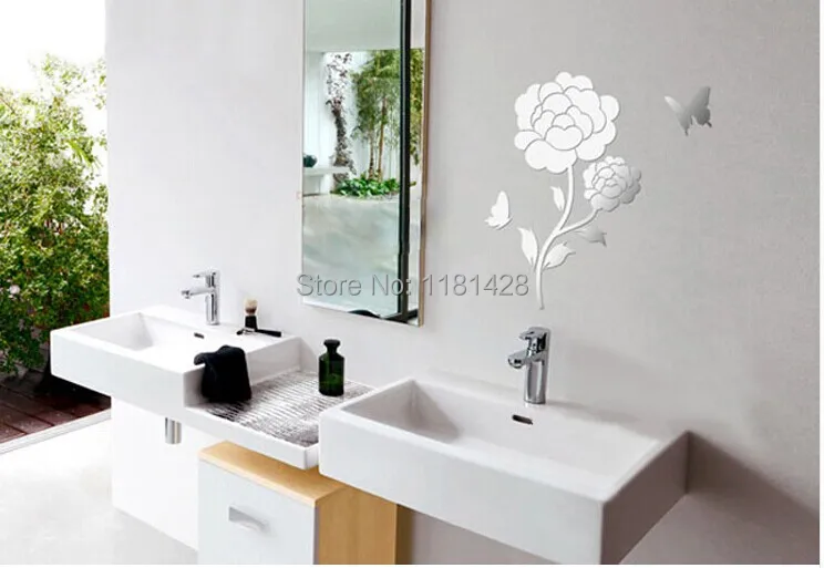 

Зеркальная Наклейка MEYA с розой и бабочкой, Зеркальная Наклейка «сделай сам» на стену для ванной комнаты, спальни, гостиной