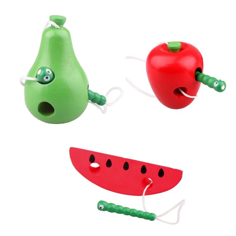 

Wooden Education Baby Kindergarten Mouse Thread Apple Plaything Early Learning Puzzle Toys Montessori Teaching Aids Math Toy
