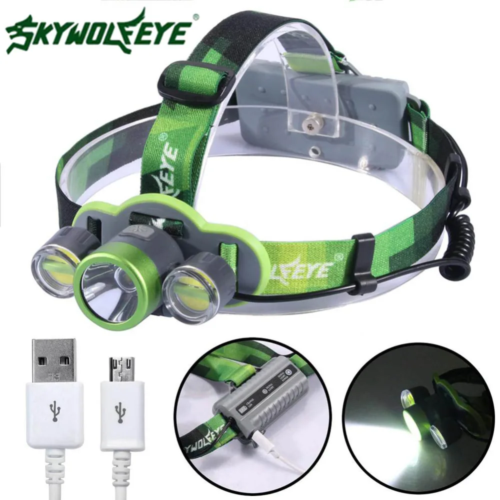 Skywolfeye факел налобный фонарь 8000LM USB перезаряжаемая фара зум 18650 батарея самая
