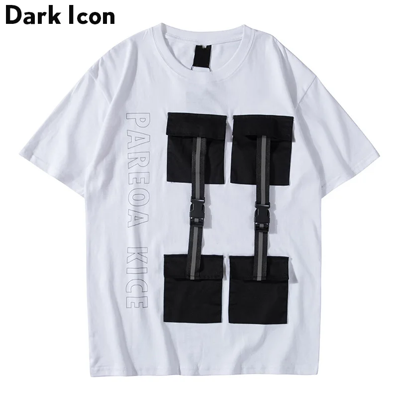 Темный логотип 4 накладные карманы Футболка мужская летняя новая стиль сафари