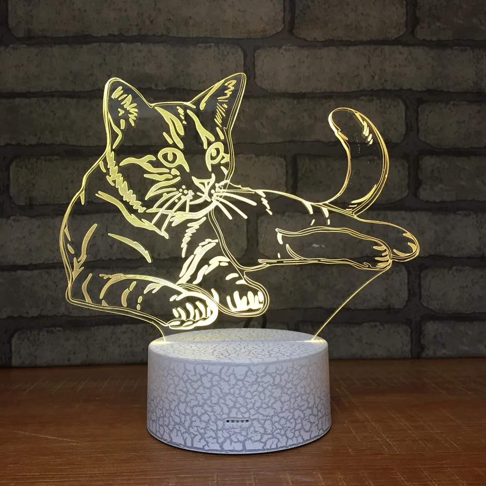 Креативный светодиодный Ночной светильник с милым рисунком кота 3D USB настольная