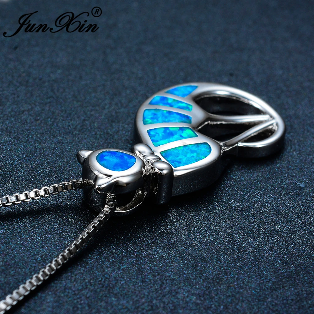 JUNXIN богемные женские ожерелья с голубым опалом и котом свадебные подвески белым