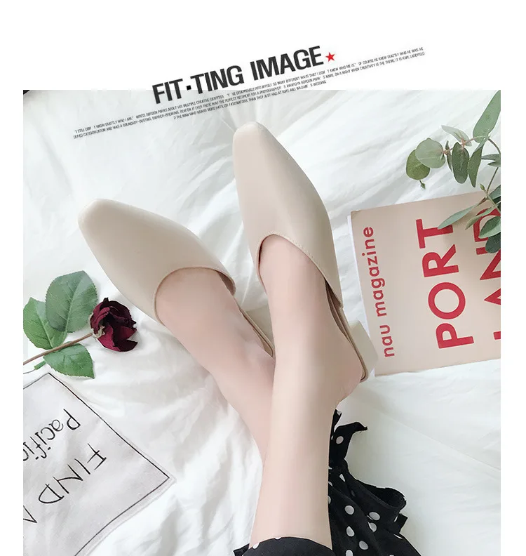 YIXIE/; женская обувь на плоской подошве; модные женские туфли без задника из искусственной кожи с острым носком; Вьетнамки без застежки; женские шлепанцы; обувь для улицы