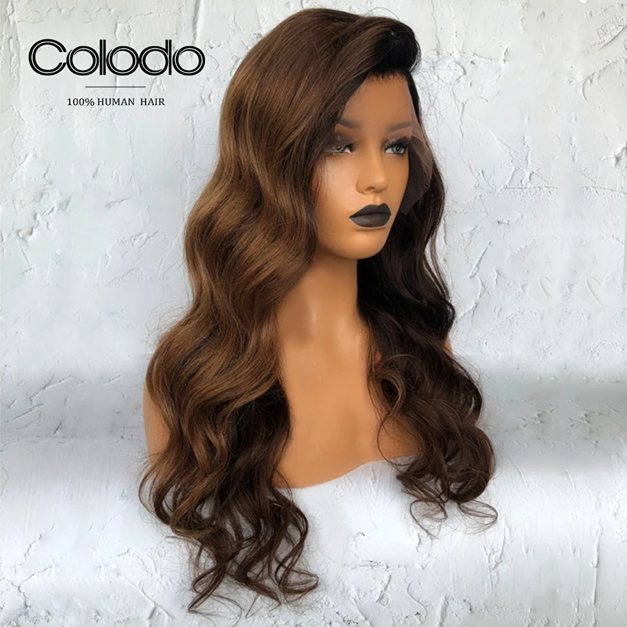 Парик цветной коричневый с эффектом омбре 150% предварительно выщипанный без