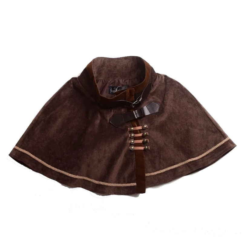 Женщины марочный Панк Лолита плащ Коричневый / Синий готические вышивки Косплей Замша ткани Мыс наминка