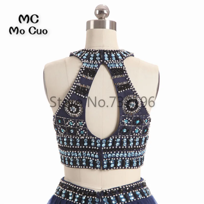 Платье для выпускного бала модное темно синее с кристаллами и бусинами|homecoming dresses