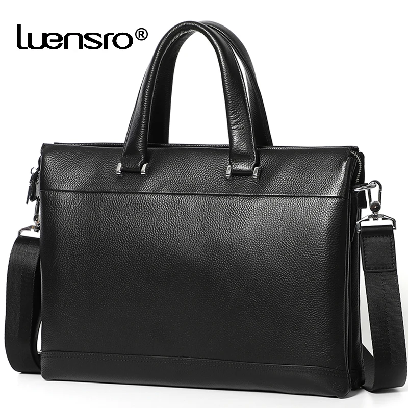 

Business Briefcase Men Genuine Leather Handbag Multiple Compartment Shoulder Messenger Bags Male Real Leather 14 inch Laptop Bag