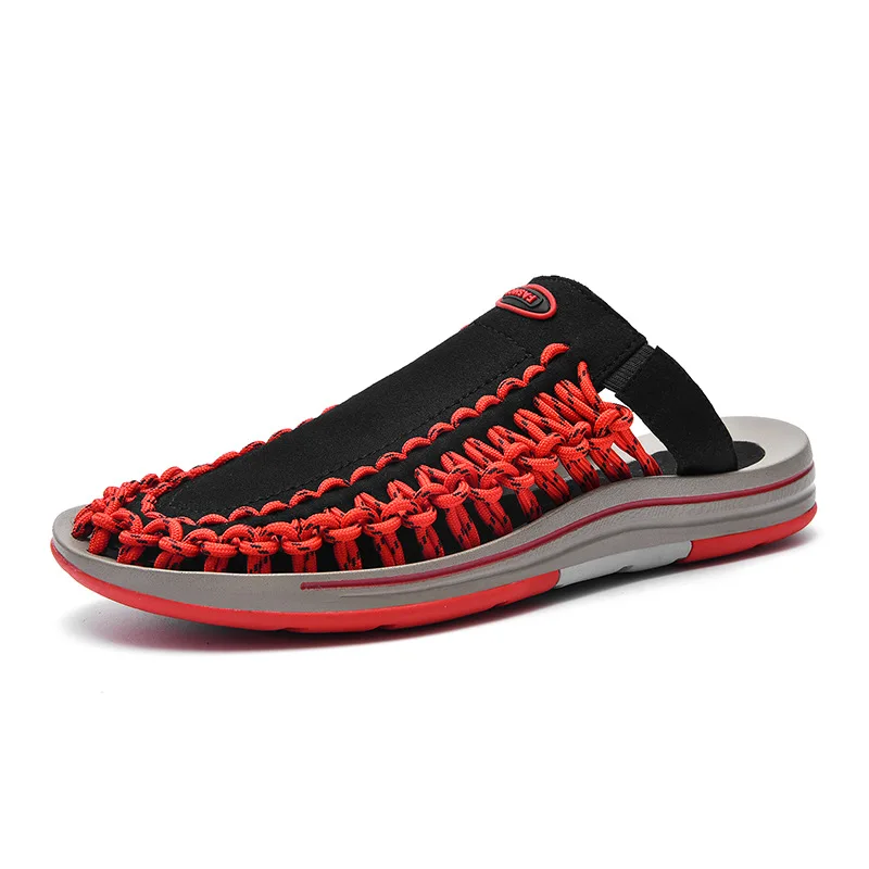 Мужские летние сандалии на плоской подошве пляжные гладиаторы из тянущейся